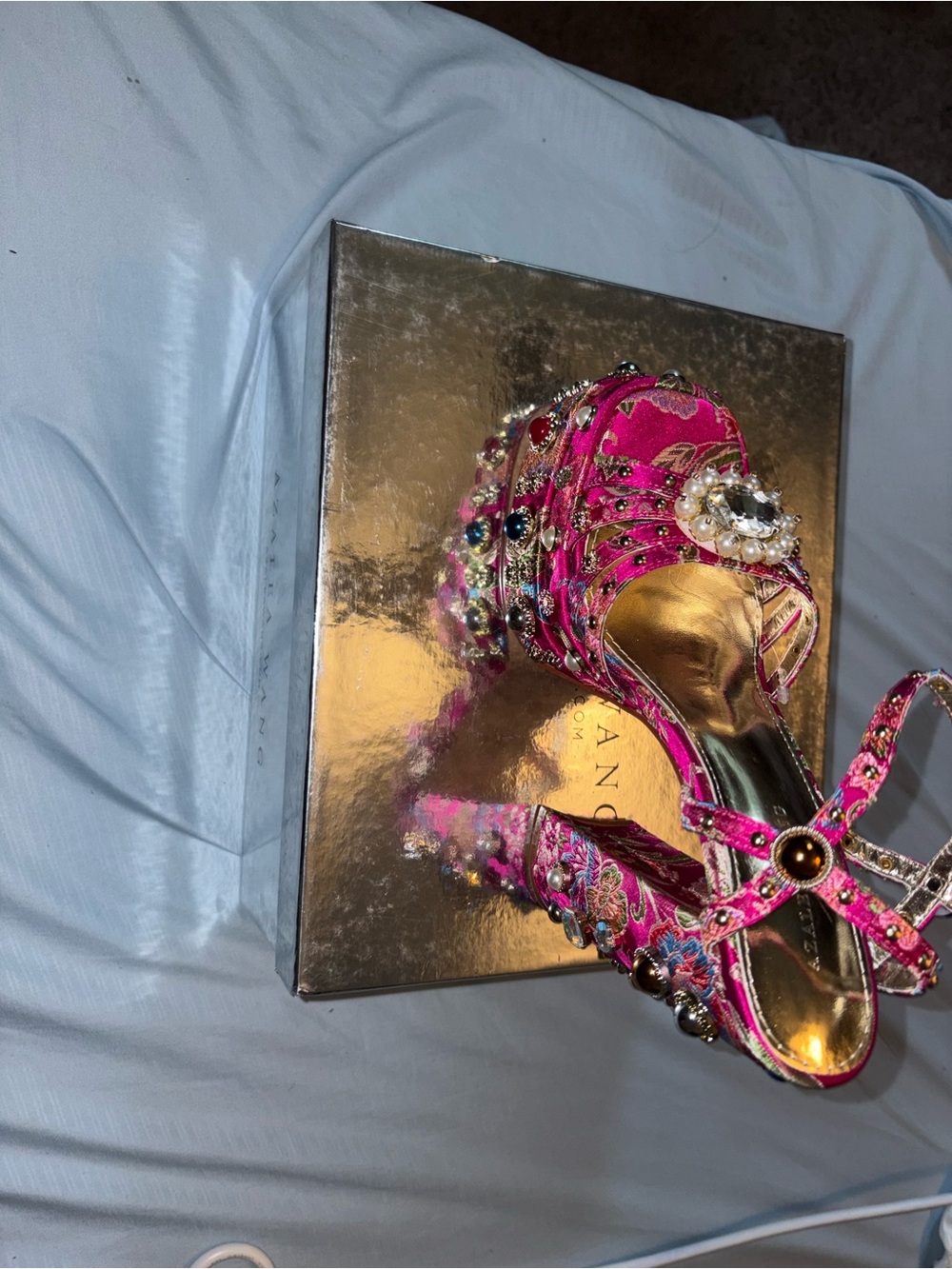 Azalea Wang Floral Embellished Pink Platform Sandals - Picture 2 of 7